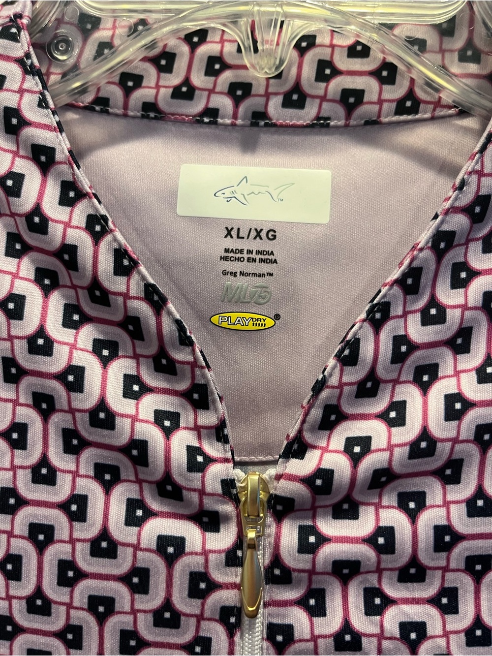 Greg Norman ML75 Sleeveless Golf Polo XL Pink Geometric Mock Neck Quarter Zip - Picture 3 of 6